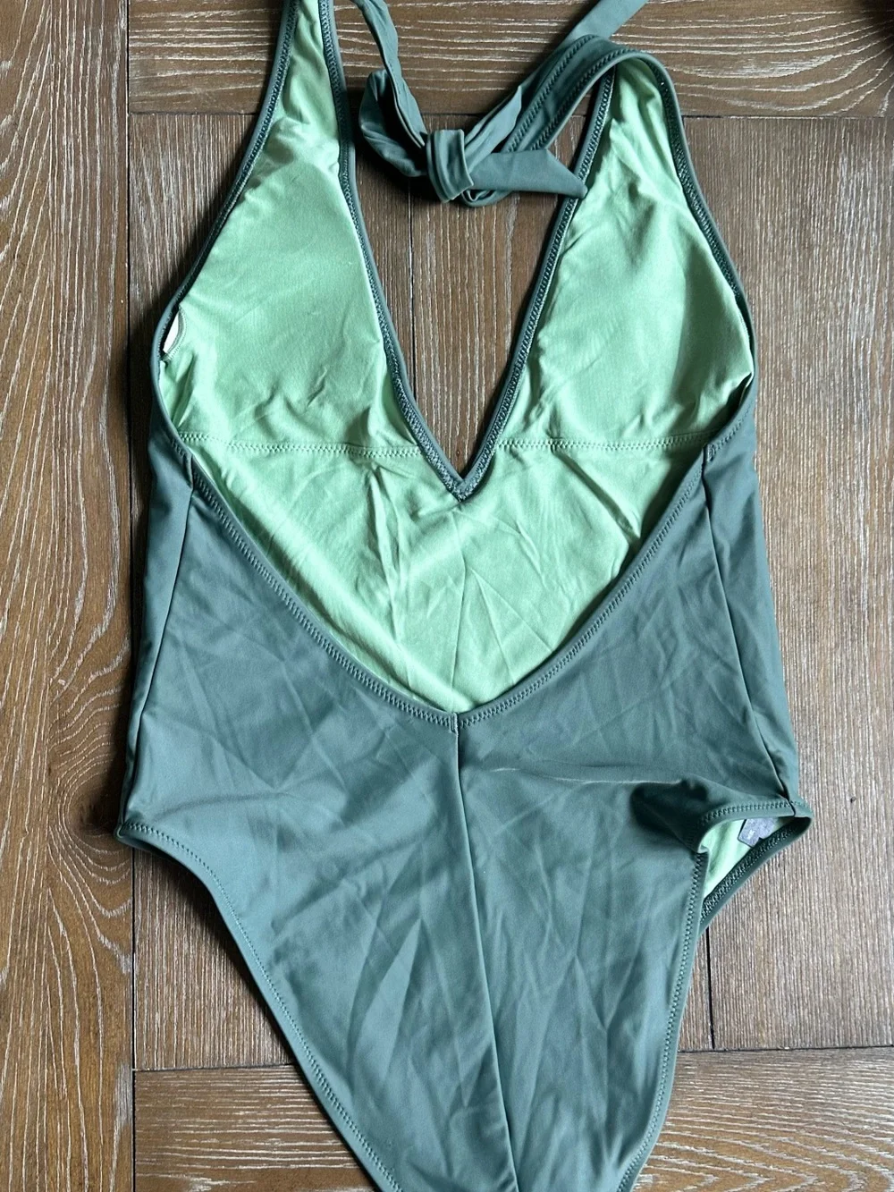 Aerie Women’s Olive Green One-Piece Halter Swimsuit - Classic Coverage M